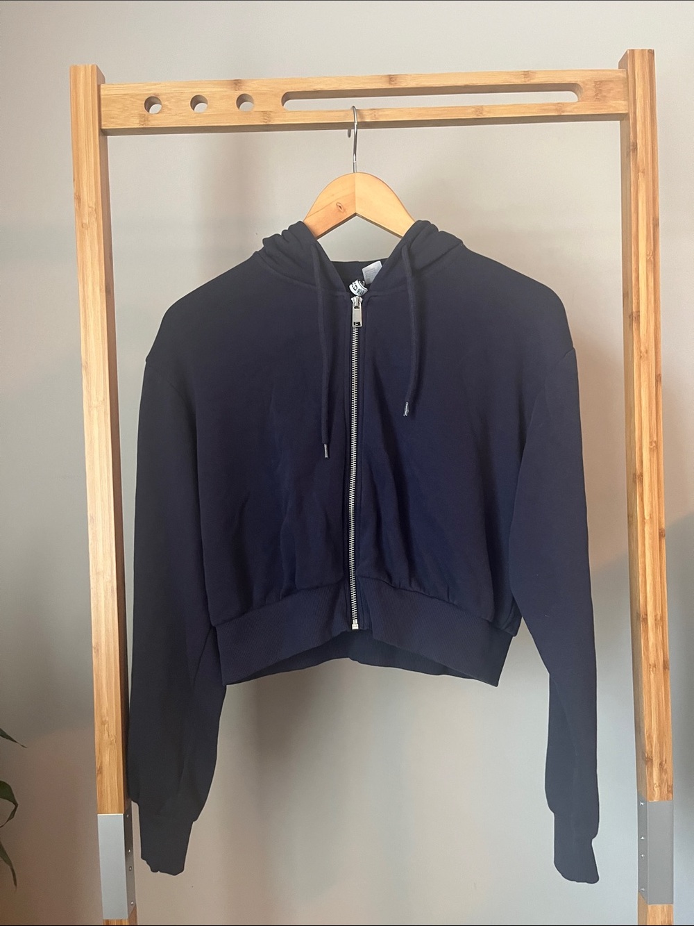 H&M Navy Cropped Zip-Up Hoodie